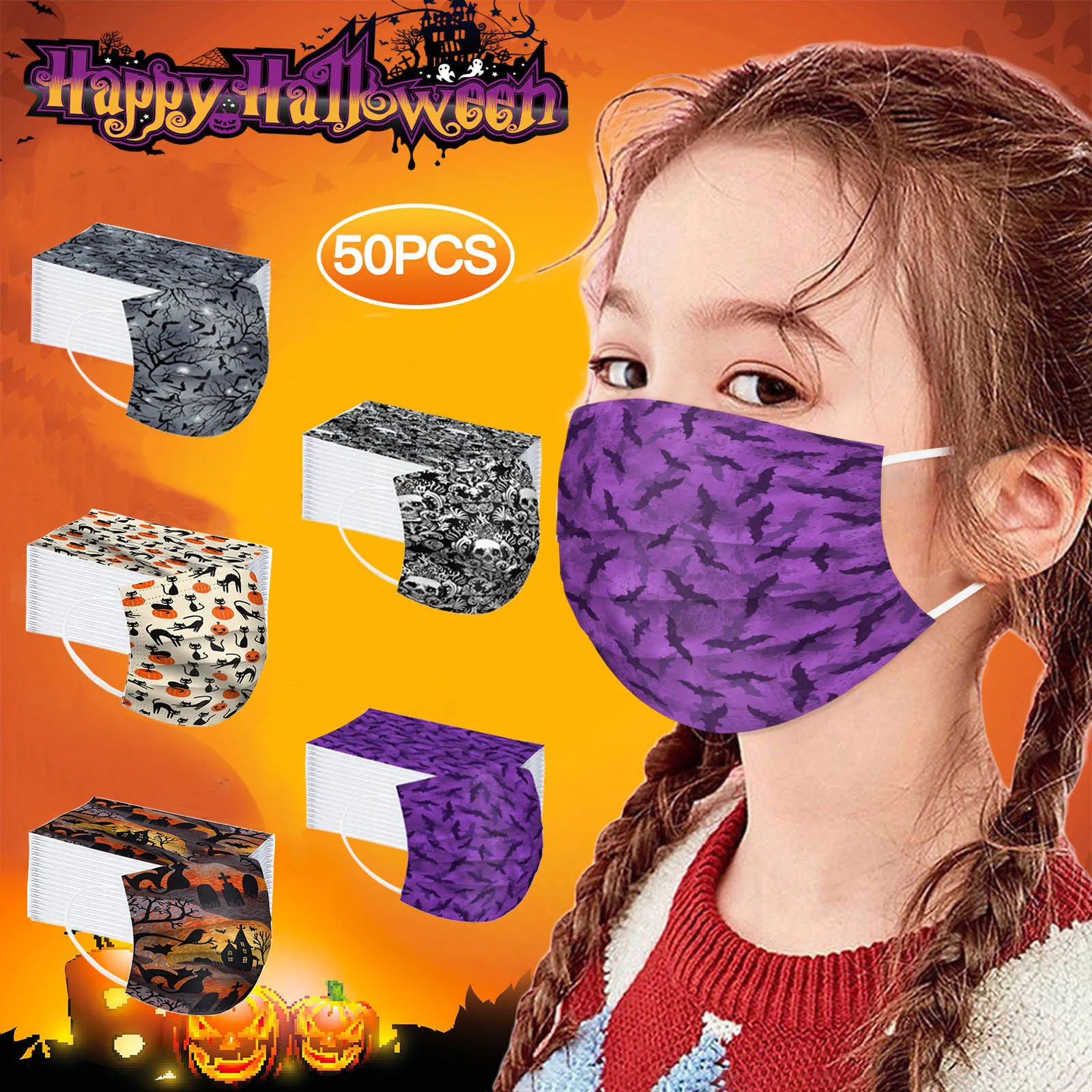 Halloween m￡scara estampada descart￡vel Meltblown Spunlace Pano crian￧as m￡scara de ab￳bora adulta