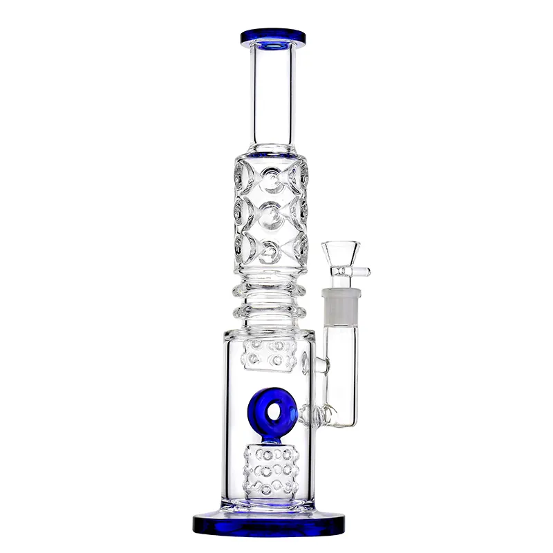 Bong con bicchiere blu da 14 pollici con percolatore Cric, pizzichi di ghiaccio, giunto femmina da 18 mm