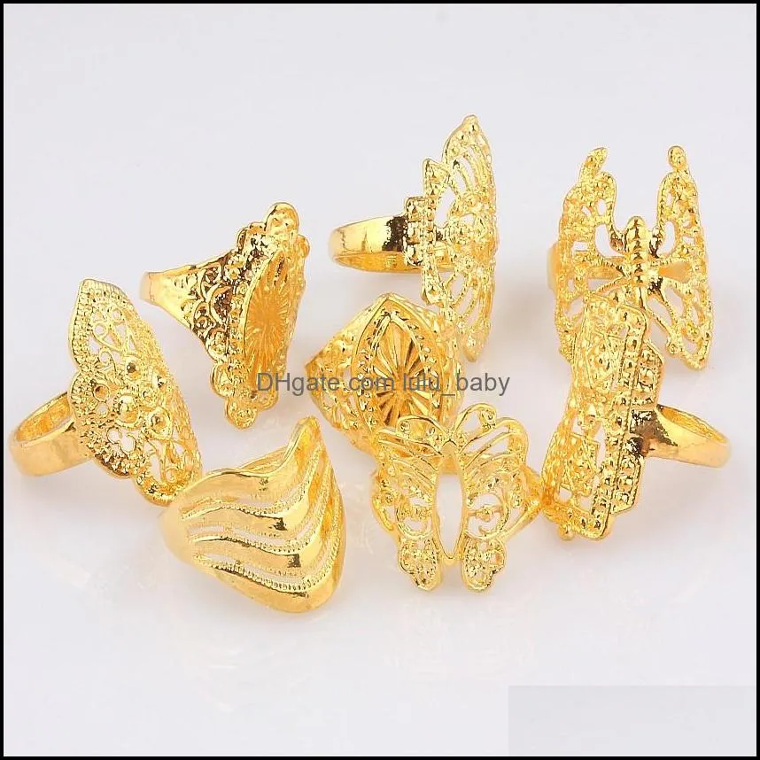 wholesale 50pcs mixed shape wedding gold color big rings engagement flower ring fashion jewelry for women