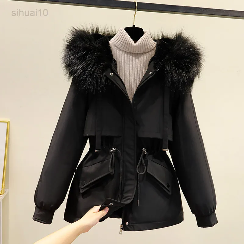 Jesienna kurtka zimowa Kobiety 2022 Czarne grube ciepłe z kapturem Casual Cotton Jacking Kobieta Ubranie L220725
