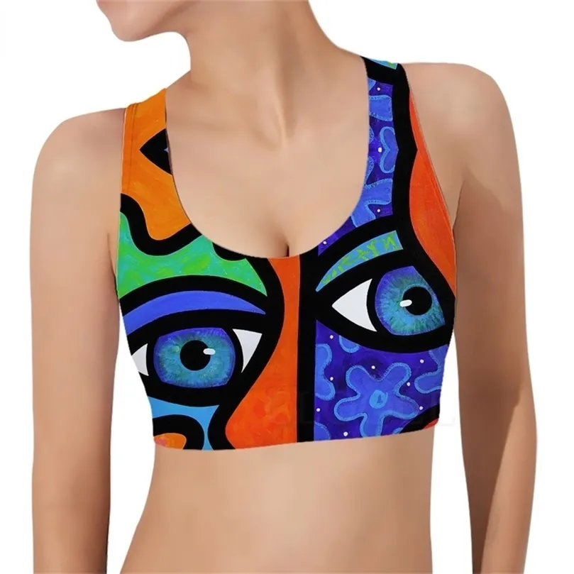 Summer Women Sports Vest Polynesia Abstract Art 3D Pattern Tank Tops Fashion Female Yoga Running Fitness Sports Bra W220616