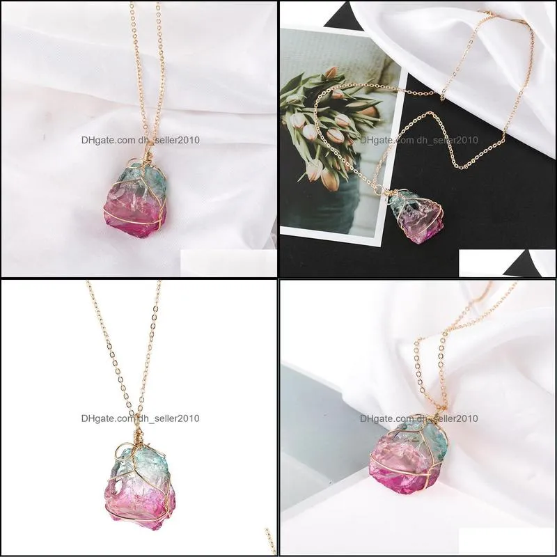 seven color natural stone winding transparent crystal pendant necklace chain necklace multicolor