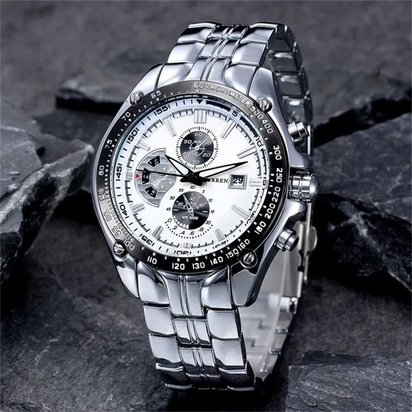 Marca de moda Casual CURREN Deportes Reloj de pulsera de cuarzo para hombre Gran esfera Reloj de acero resistente al agua Relogio Masculino Reloj masculino T200112