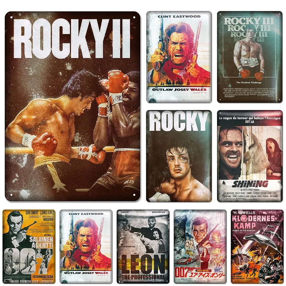 Metalmålning 8090S Classic Movie Tin Sign Rocky Metal Poster Vintage Wall Art Plaque for Bar Cinema Pub Club Man Cave Decor Anpassningsbar