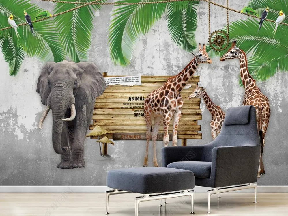 Custom wall decaration wallpaper mural Nordic minimalist animal children's house living room bedroom background 3d wall sticker