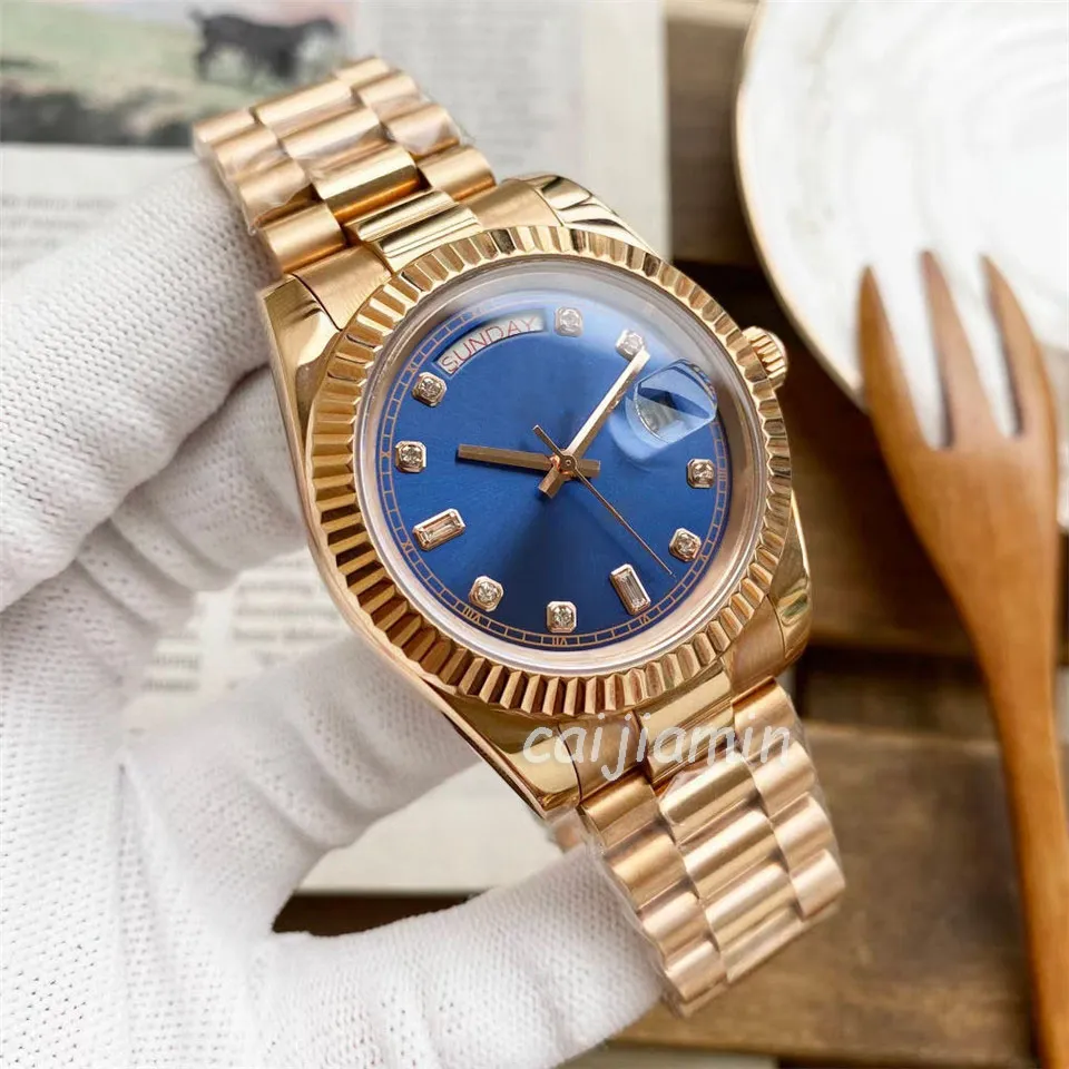 mens watches Automatic Mechanical Mens Watch 41mm Diamond Watches all rose gold full Stainless Steel 2813 Movement fashion blue dial wristWatch