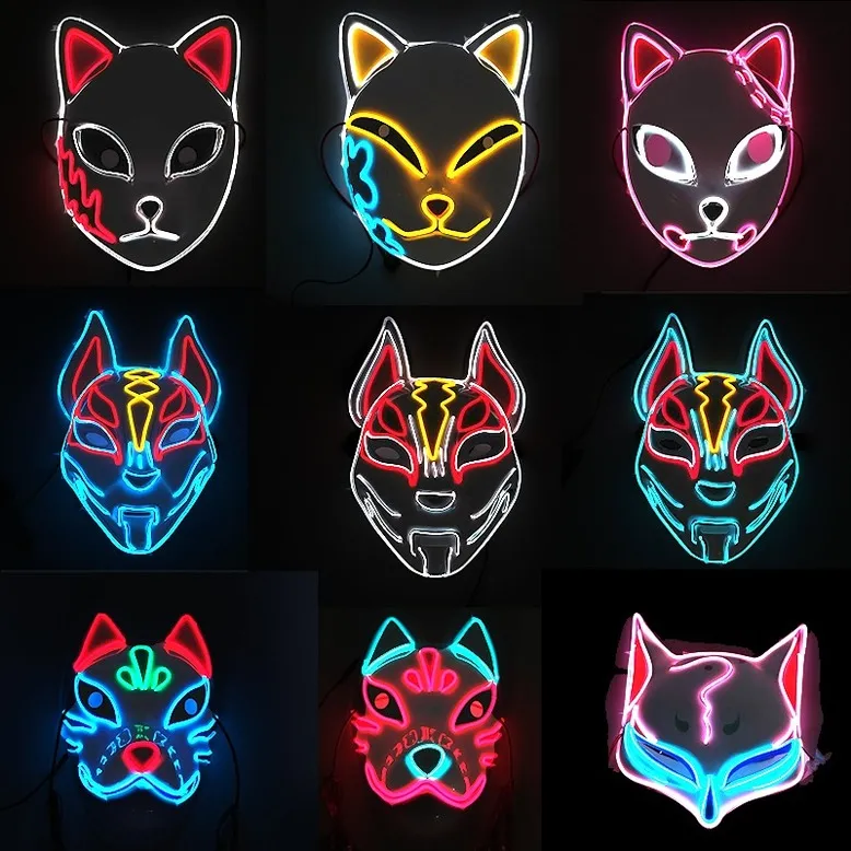 Demon Slayer Glowing EL Wire Mask Kimetsu No Yaiba Characters Cosplay Costume Accessories Japanese Anime Fox Halloween LED Mask GG0526