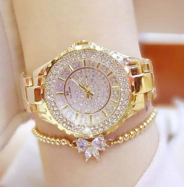 Нарученные часы мода полная бриллиантовая браслет Quartz Watch Luxury Lady Dress Wrinestone Bling Crystal Bags