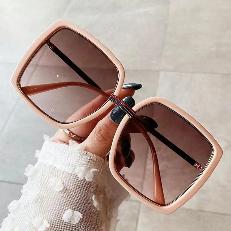 Sunglasses 2022 Oversized Square For Women Vintage Pink Beige Gradient Sun Glasses Female Elegant Stripe Shades