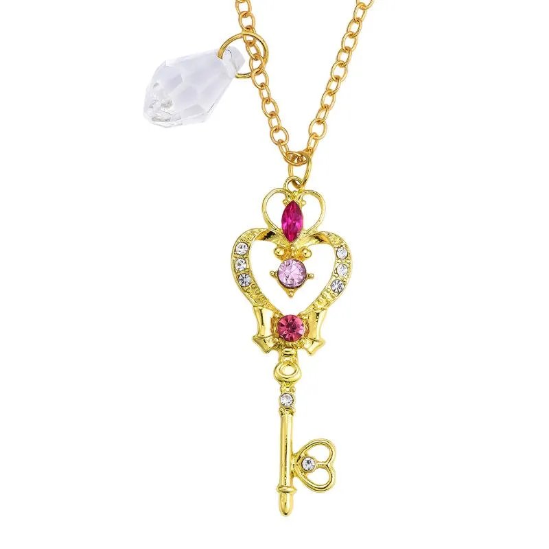 Collane con ciondolo Pz Anime SailorMoon Collana chiave Bacchetta magica in oro Cuore per ragazze Donne Delicati gioielli in cristallo BulkPendant