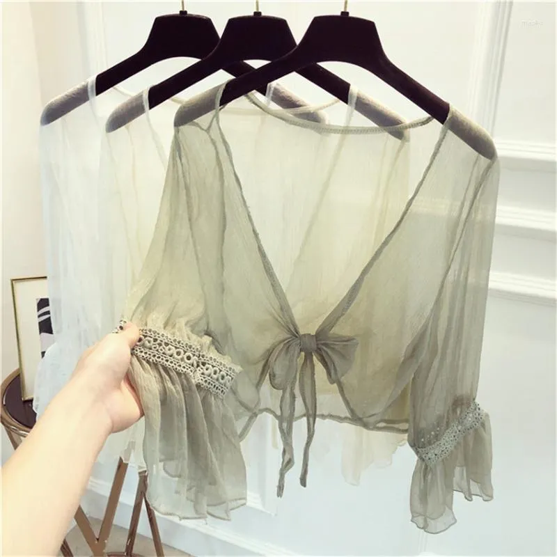 Women's Jackets Summer Elegant Women Chiffon Shawl Cape Lady White Wraps Bow Tie Wrap Bolero Accessories Coat Tops Sun Protection 1337Women'