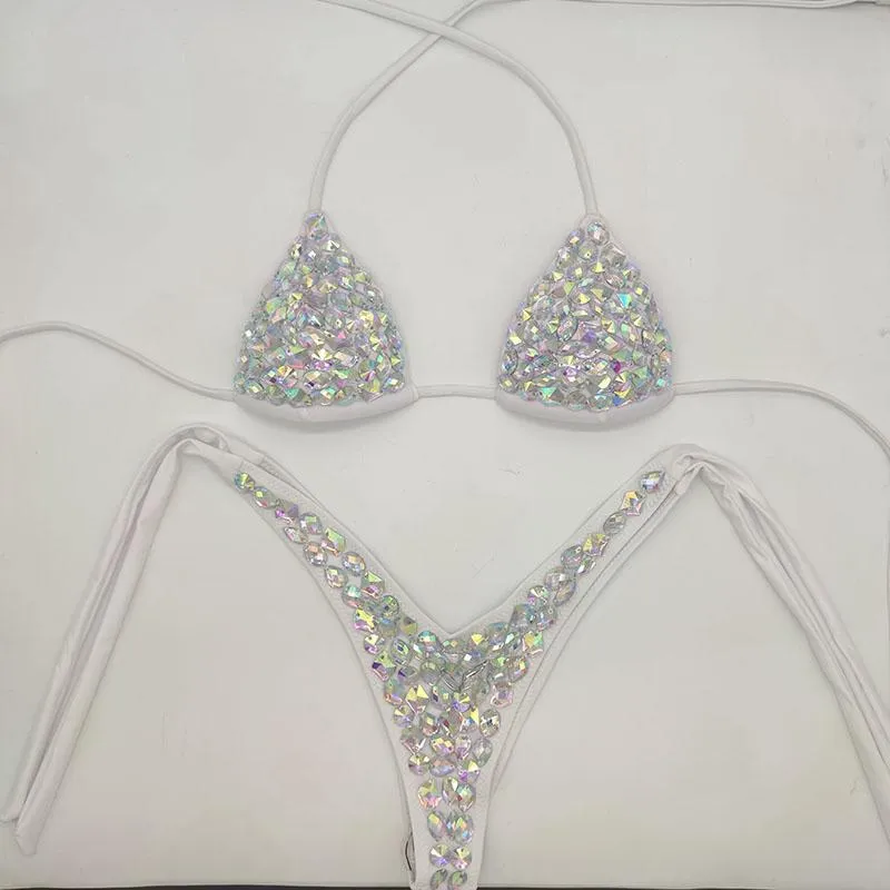 Women's Swimwear 2022 Vacation Rhinestone Bikini Set Diamond Sexy Women Bathing Suit Style Bling Stones Beachwear