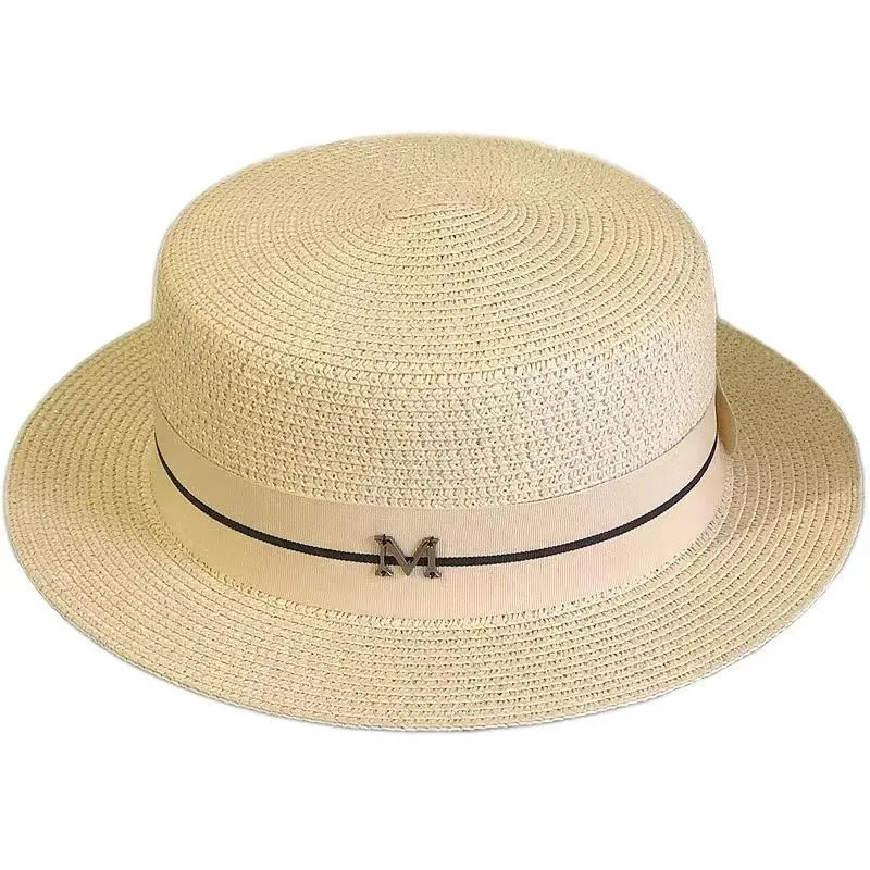قبعات واسعة الحافة قبعة القش للنساء رسالة بنما سمر شاطئ الفتيات الشمس الإناث سيدة عرضية مسطحة