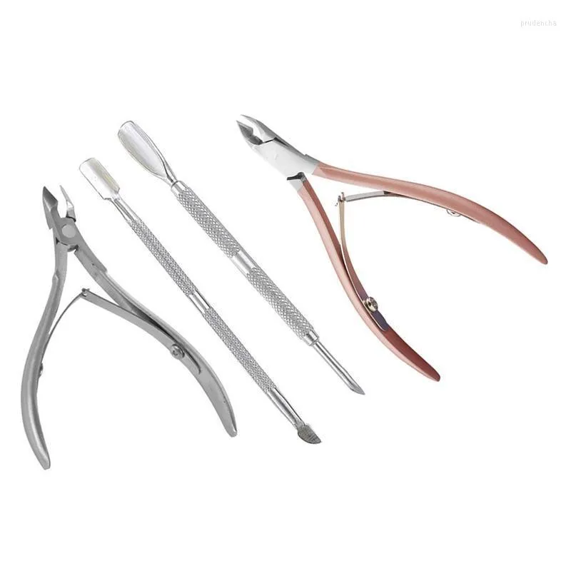 Nagelfiler 4 PCS Cuticle Pusher Tweezer Cutter Nipper Clipper Dead Skin Remover Tång 3 Silver 1 Rose Gold Prud22