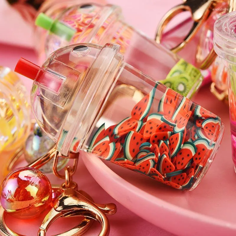 Creative Fruit Floating Glass Keychain Set Watermelon Kiwi Liquid Milk Tea Bottle Keyring For Womens Summer Bag Key Holder Enek22 From Enekubeball 5.91 DHgate.Com