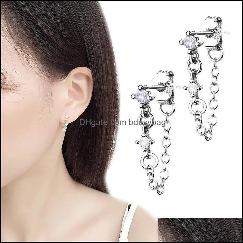 dangle & chandelier unique style rear hanging silver color bright zircon earring chain ingenious for women fashion jewelry