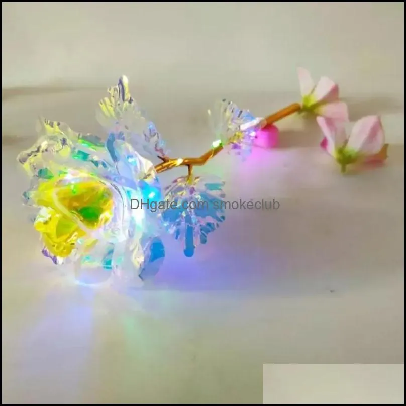 24k Gold Foil Plated Led Rainbow christmas Flower gold-plated Rose light valentine gift Christmas Wedding Decorations seaway FWF2490