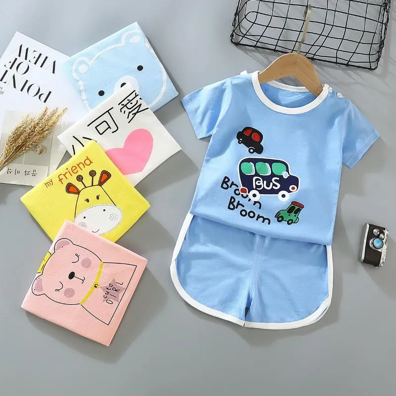 Roupas conjuntos de roupas de verão infantil de manga curta T Toddler Girls T-shirt Shorts de duas peças para crianças fantasia de meninos de roupas de vestuário