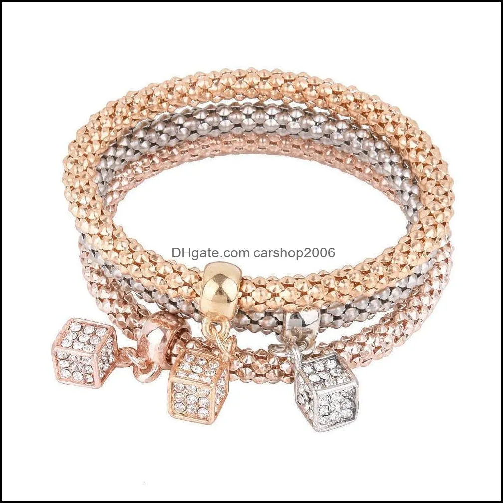 3pcs/set Crystal Zircon Tree Of Life Corn Chain Bracelet Elastic Bracelet Fine Bracelet Ladies Charm Fashion Jewelry Women Gift X0706