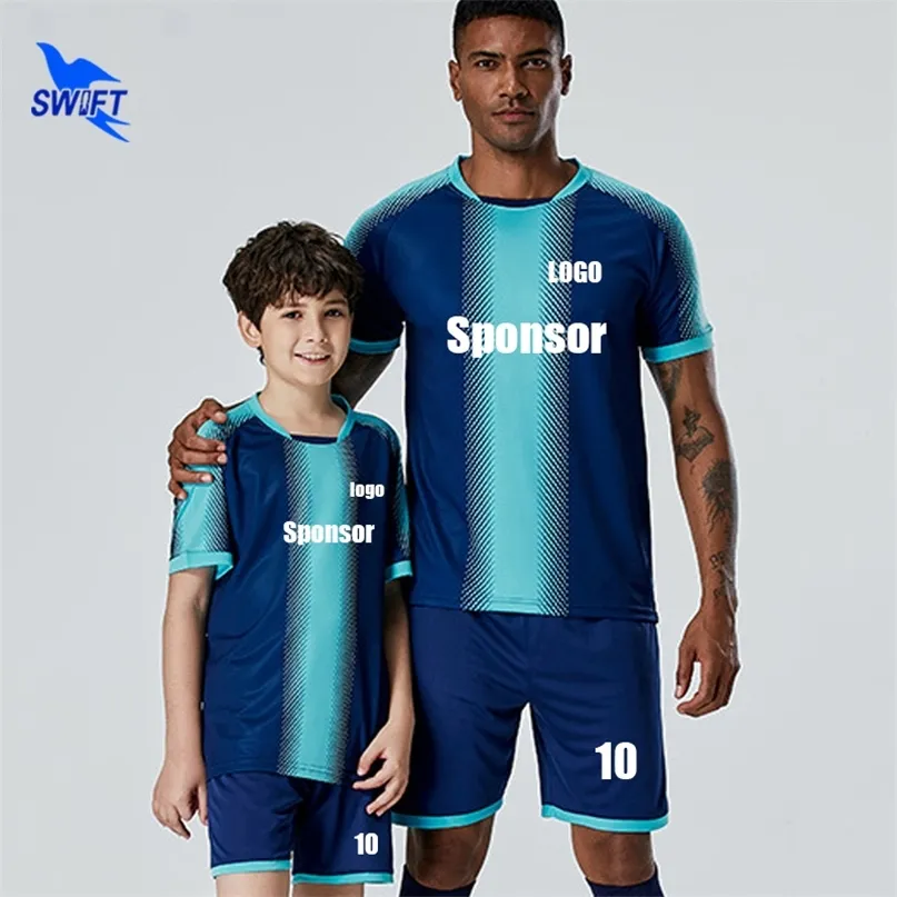 Personalized Kids Boys Football Jersey Set Adult Men Custom Soccer Uniforms Quick Dry Breathable Futsal Tracksuits Sports Suit 220704