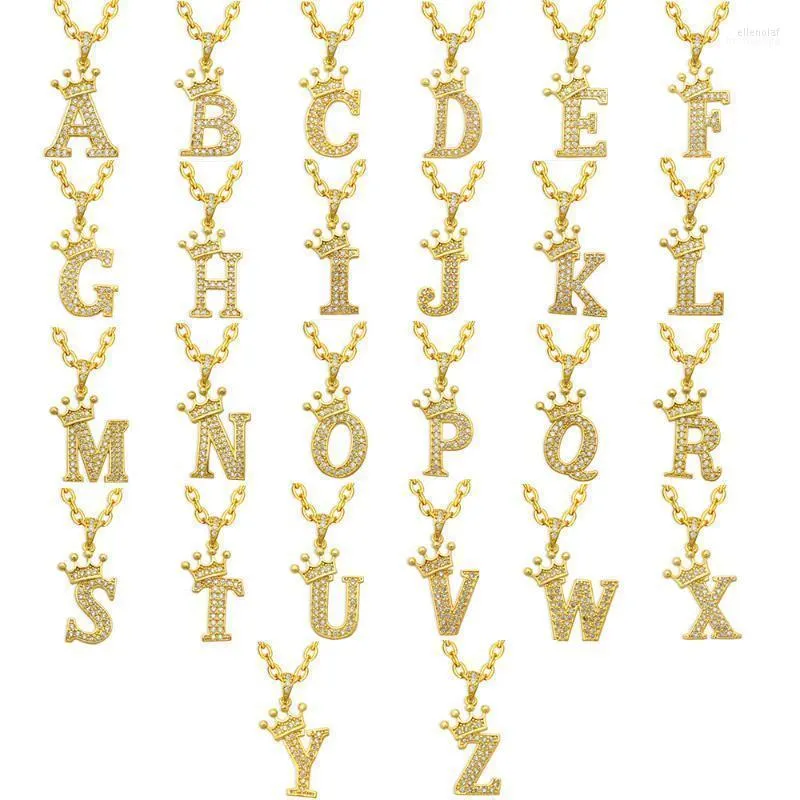 Collane con ciondolo 1 Set 26 pezzi A-Z placcato oro 14 carati Cubic Zirconia Nome iniziale Corona Lettera Collana per le donne all'ingrosso Elle22