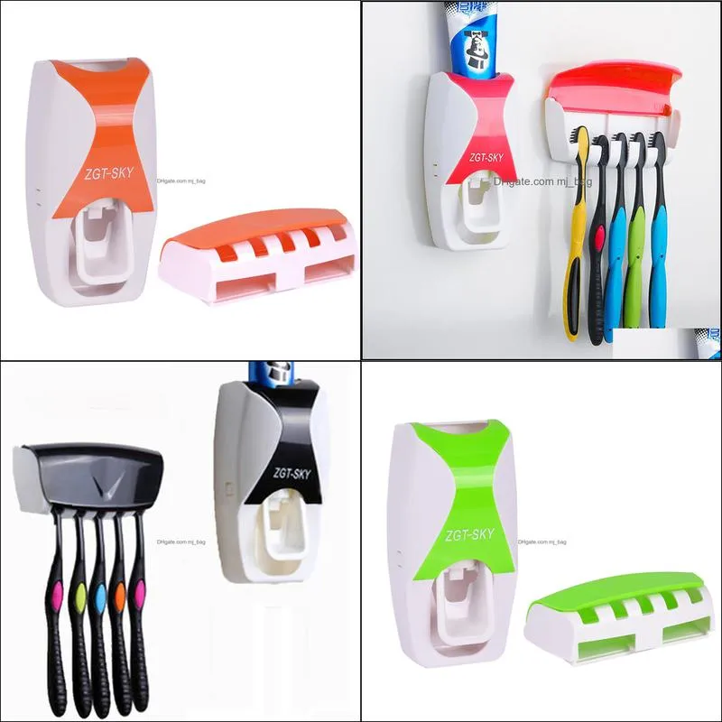 bathroom accessories set tooth brush holder automatic toothpaste dispenser holder toothbrush wall mount rack bathroom tools set vt334