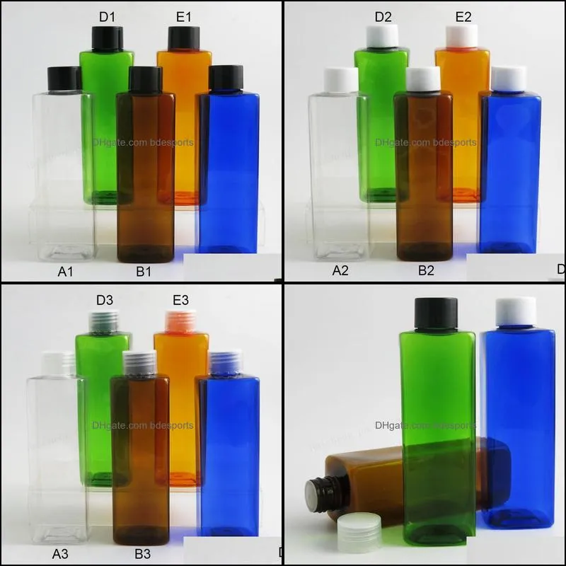 240ml 8oz Square Amber Blue Green Orange Clear Pet Plastic Dispensing Bottle With Cap Inserts 20pcs Storage Bottles & Jars