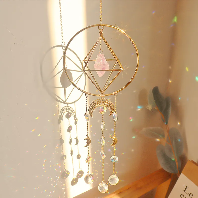 Suncatcher Crystal Wind Chime Star Moon Sun Catchers Windchimes Plated Colorful Beads Hanging Drop For Garden Decor Craft 220721