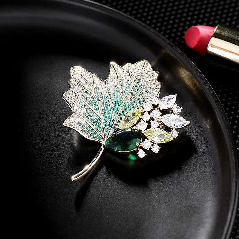 Brooches for Women Vintage Green Leaf Brooch Leaf Brooch Men And Women  Collar Pins Rhinestones Clothing Accessories Brooches in Jewelry