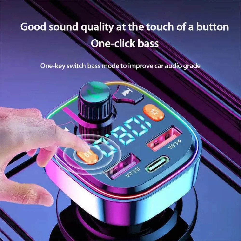 Bluetooth FM Verici QC 3.0 PD Tip C LED arka ışık arabası mp3 U Disk Oynatıcı Handfree Araba Kiti Voltmetre Çift USB Hızlı Şarj Cihazı