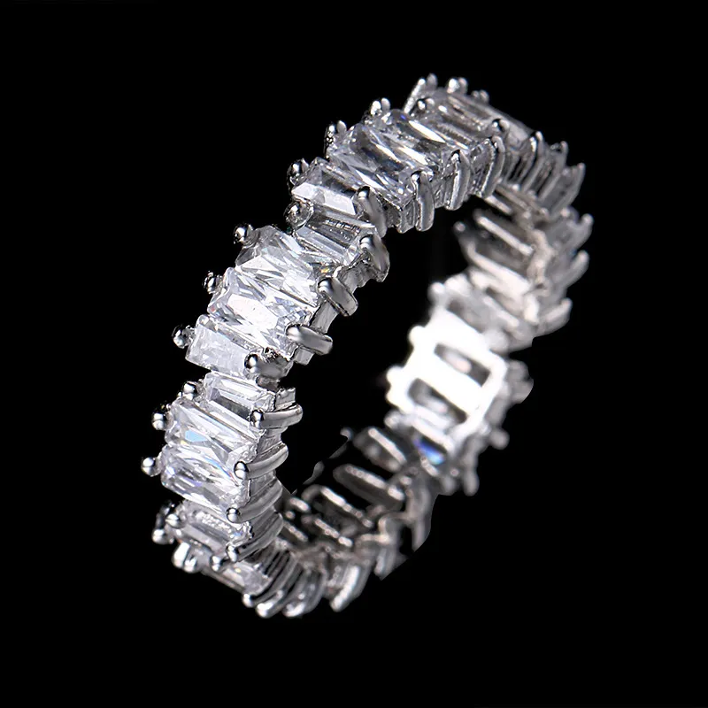 Hip Hop glacé bague CZ pierre Tennis anneaux femmes charme luxe bijoux cristal Zircon diamant or Rose argent cadeau de mariage