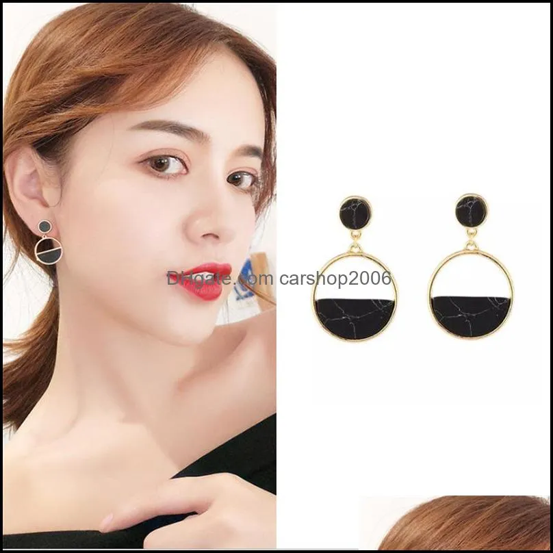 handmade fashion simple geometric circular stud earrings black white marble long earring round design punk ear jewelry brincos