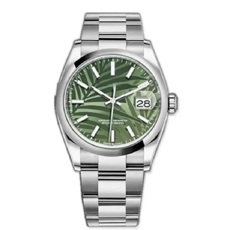 Нарученные часы гладкие панель Datejust Green Dial Steel Mens 36mm Sapphire Glass Watch Автоматические механические из нержавеющей среды вечная бирюза