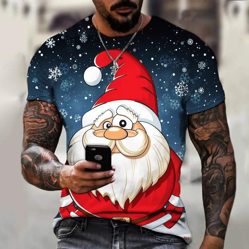 Herr t-shirts 2022 varumärke t-shirt jul 3d tryck Santa Claus Tree Snowman Atmosphere street mode o-hals design