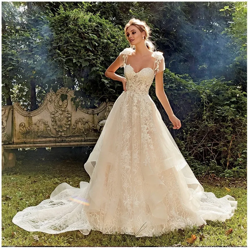 Robe de mariée trapèze blanche, élégante, Simple, col carré, en Tulle, Vintage coréen, manches courtes, traîne, nouvelle collection 2022