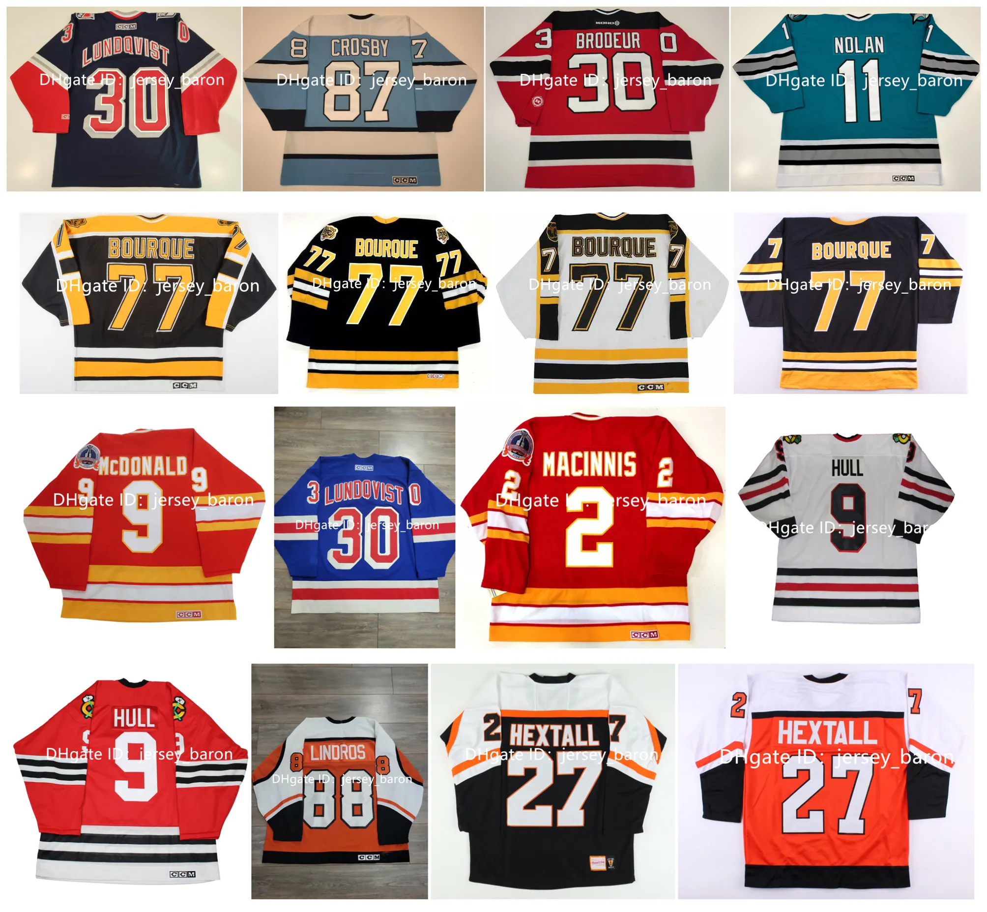 CCM Ray Bourque Hockey Jersey Al MacInnis Lanny McDonald Bobby Hull Sidney Crosby Henrik Lundqvist Martin Brodeur Owen Nolan Eric Lindros Ron Hextall Size M-XXXL