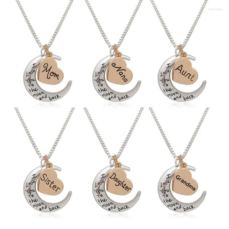 Chaîne de liaison Je t'aime maman nana sœur tante fille grand-mère relations familiales bijoux lune coeur coeur collier pour cadeaux