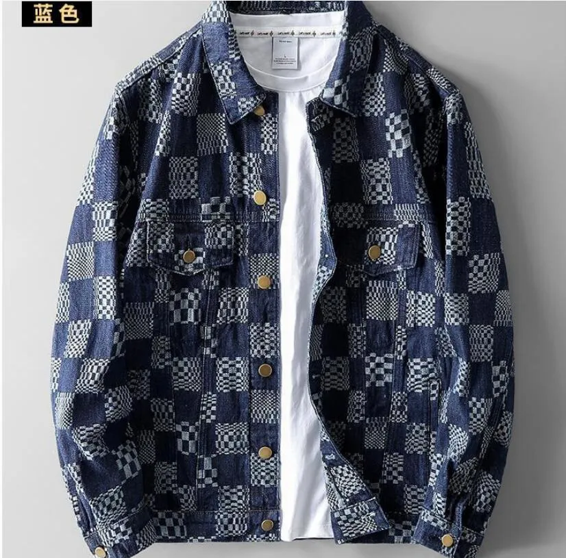 Haute qualité personnalité Jacquard Denim hommes automne hiver Couple hommes et femmes en vrac damier Plaid décontracté veste marée