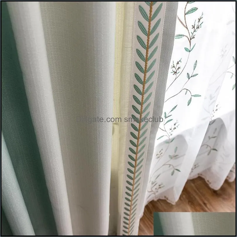 Curtain & Drapes Embroidered Leaves Stitching Modern Minimalist Curtains For Living Room Bedroom Balcony Hipster Thicken Shade Elegant