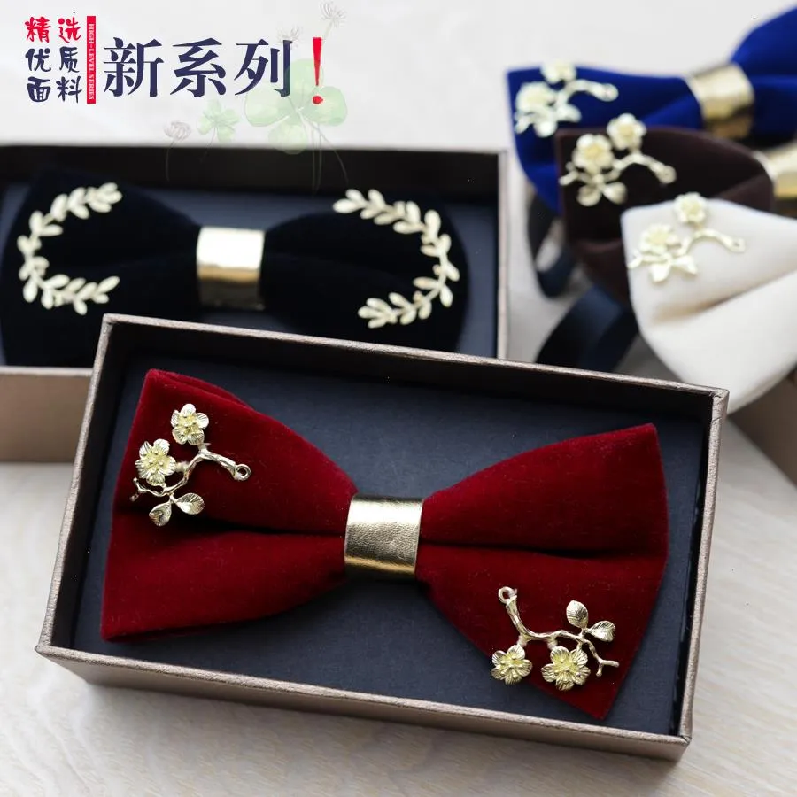 Fashion Mens Gold Velvet Bowtie Christmas Metal Decorated Wedding Bow Ties Trendy Collar Jewelry Gifts For Men