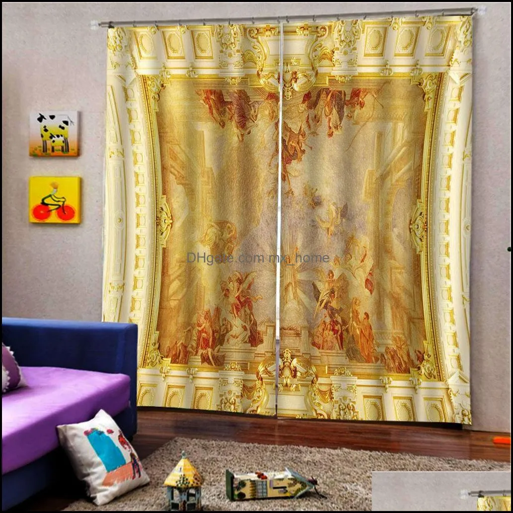 soundproof windproof curtain European 3D Curtains angel design Curtains For Living Room Bedroom gold curtains