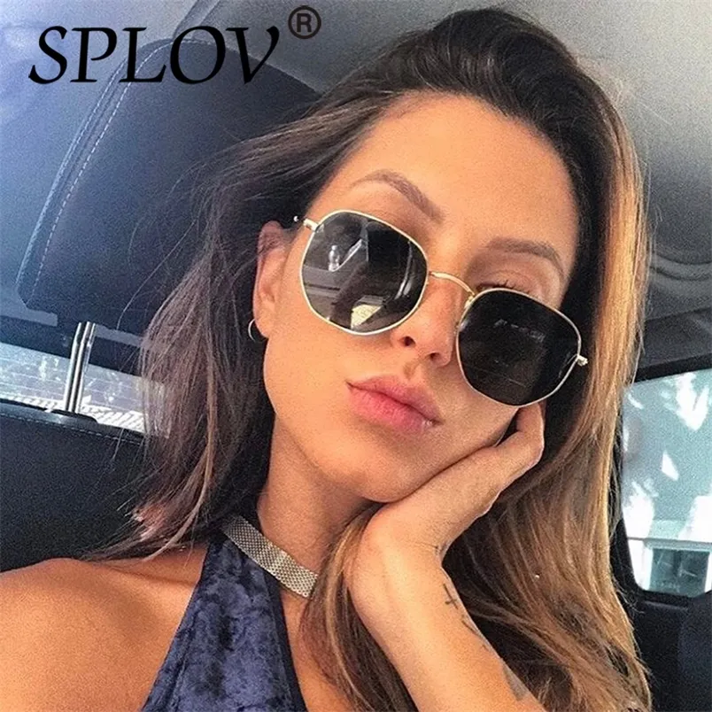 SPLOV RAY Märkesdesigner Kvinnor Polariserade solglasögon Square Polygon Sun Glasses Men Retro Shades Hexagon Metal Frame Top UV400 220518