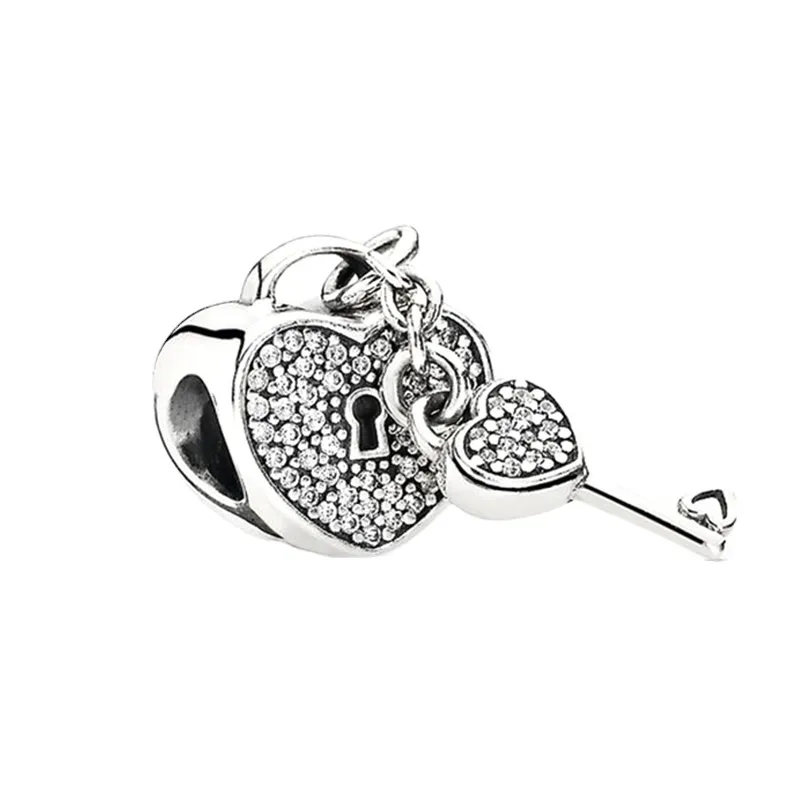 Nuovo popolare di alta qualità in argento sterling 925 economico con serratura a chiave, ciondolo con perline per bracciale originale, collana, moda da donna, creazione di gioielli fai da te