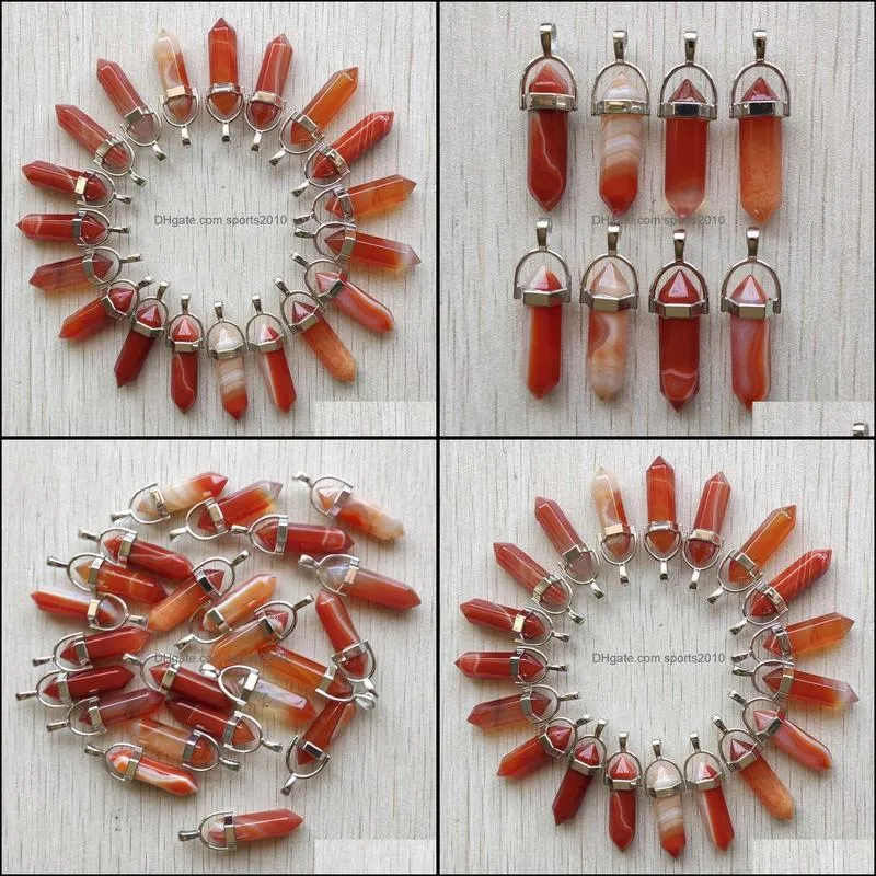 fashion red stripe agate pillar shape point chakra charms pendant for necklace earrings jewelry making wholesale