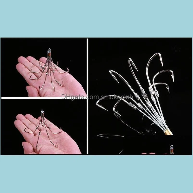HOT 5PCS quintuple hooks sextuple hooks octuple hook 5/6/8Paws Hooks Steel wire connection Anchor fish tool Big fish hook High
