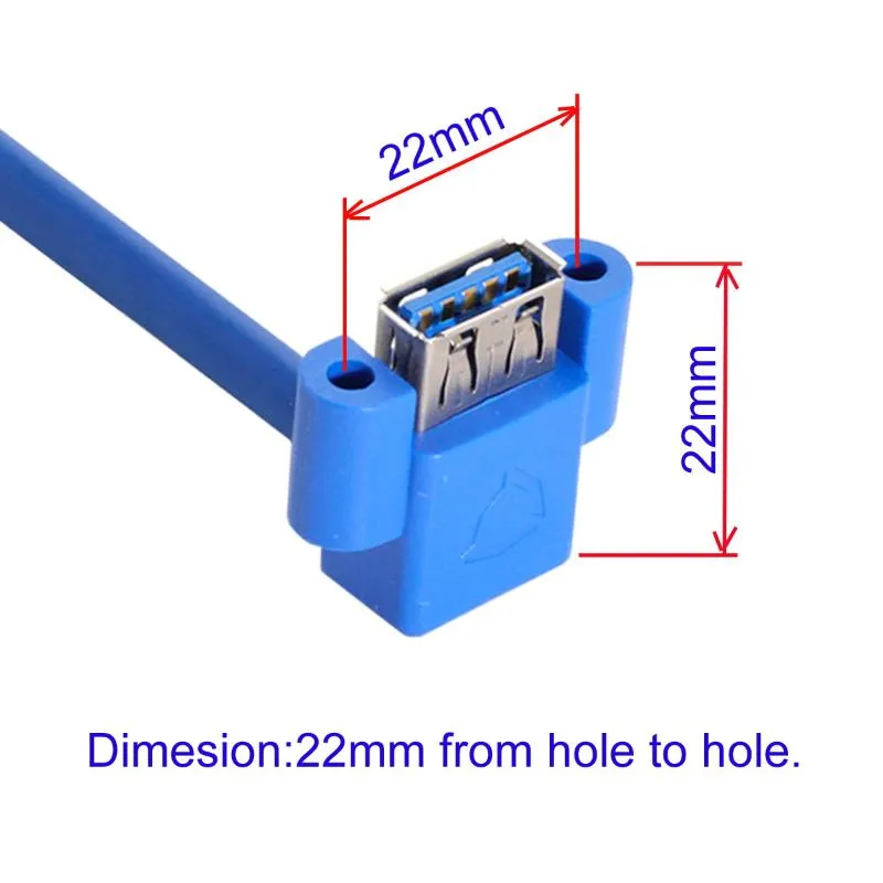 Connecteurs de câbles d'ordinateur 50 cm coudé vers le haut A Type double femelle USB 3.0 à la carte mère 20 broches 19 broches boîte en-tête fente montage sur panneau câble ordinateur