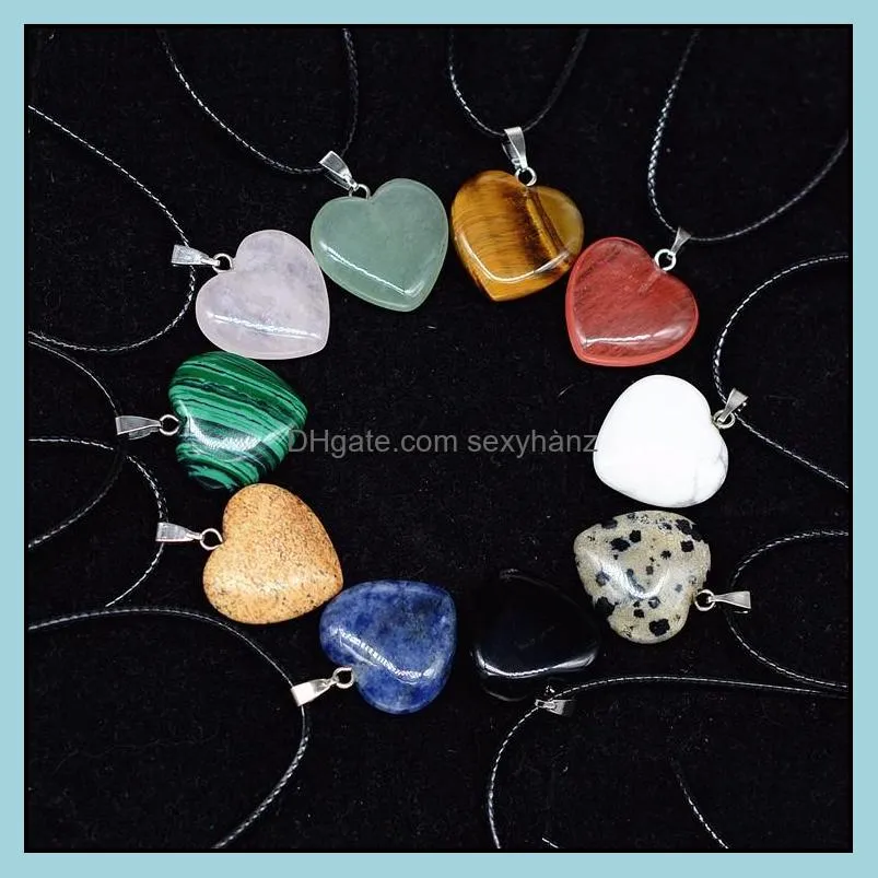 Fashion Natural Stone Hexagonal Prism Heart Druzy Necklace For Women Turquoise Crystal Pendant Necklace With Stainless steel chain