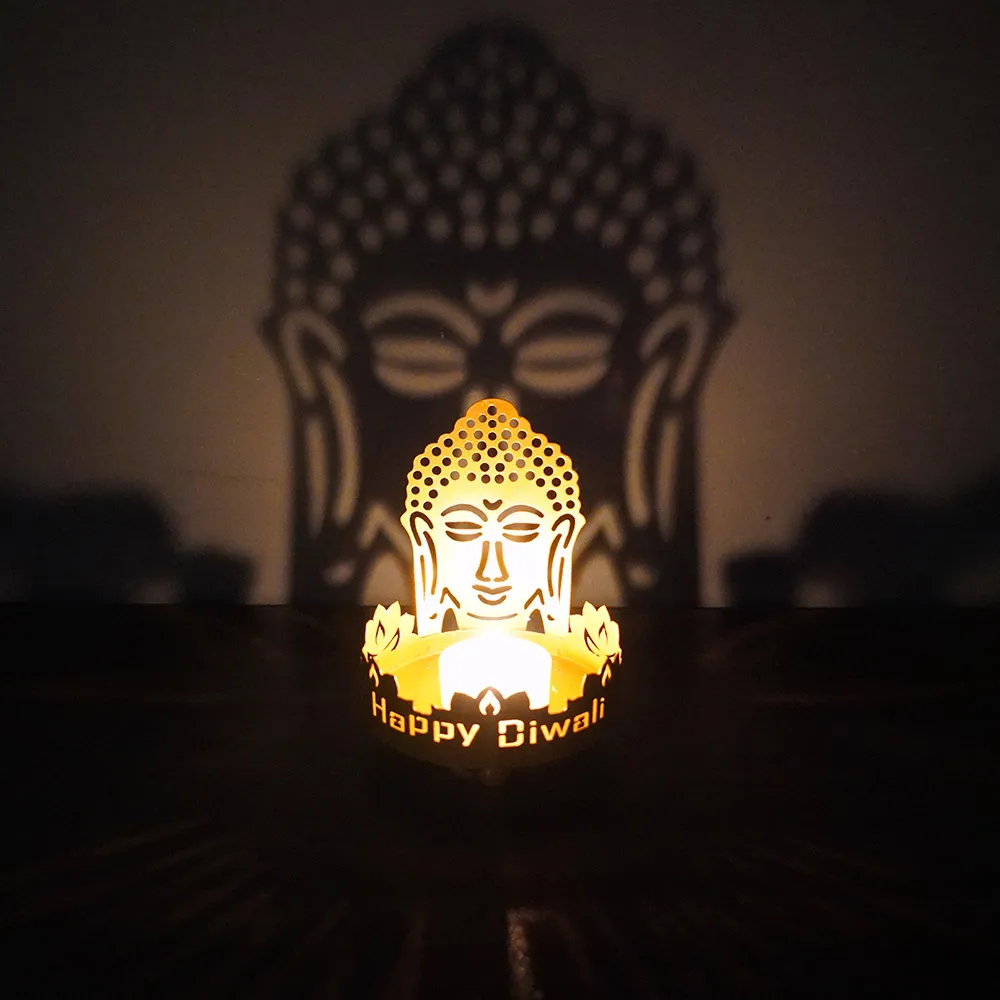 Portacandele per proiezione Atmosfera natalizia Decorazione Lanterna in ferro Festival Portacandele Buddha