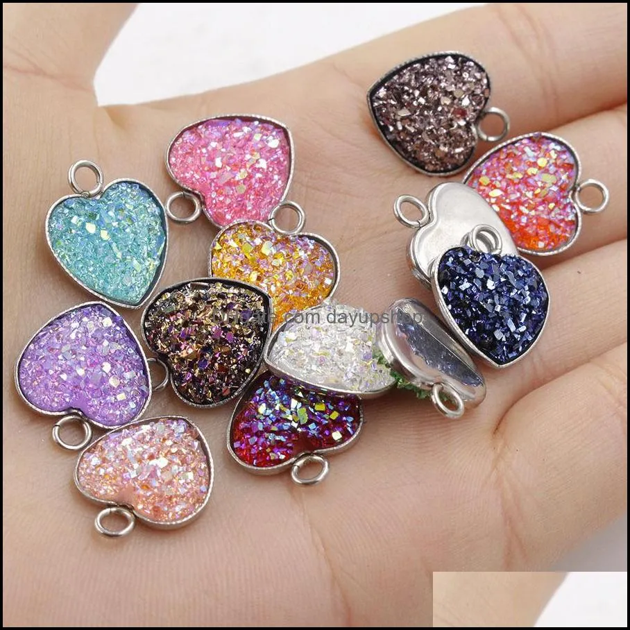 stainless steel love heart druzy stone pendant 13mm bling heart-shaped charm for necklaces fashion diy jewelry making bulk