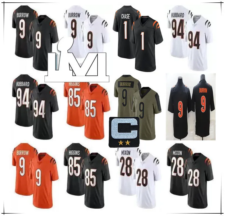 Custom Joe Burrow Jersey Football 1 JaMarr Chase 85 Tee Higgins 28 Joe Mixon 87 C.J. Uzomah Samaje Perine Tyler Boyd Chris Evans Logan Wilson Hilton Hubbard Vonn Bell